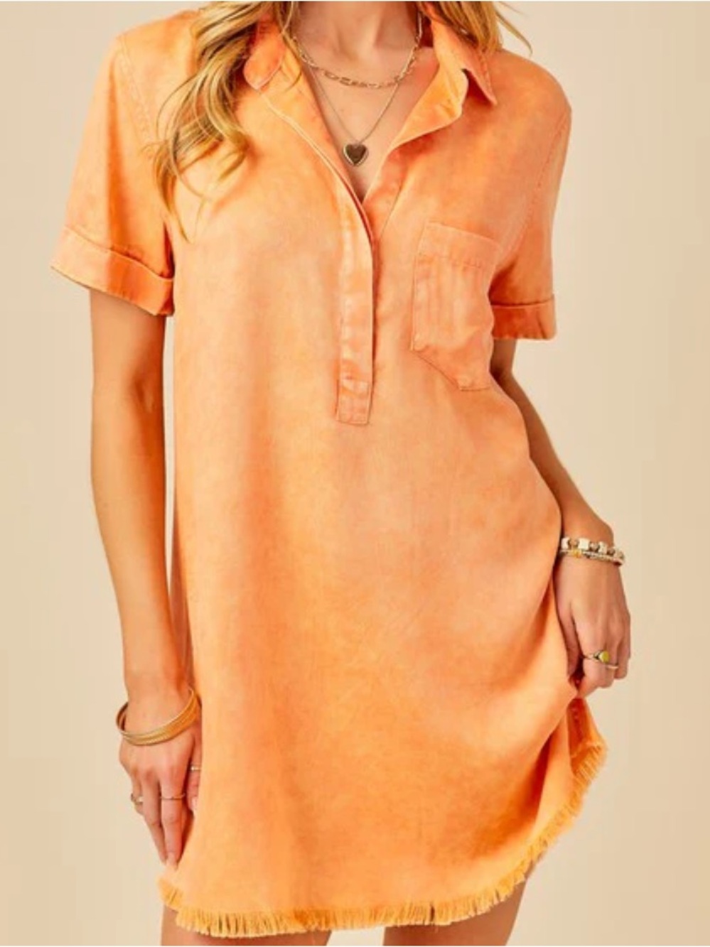Casual Orange Short-Sleeve Beach Cover-Up Dress